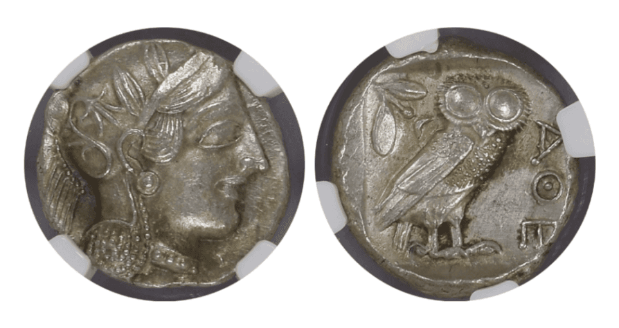 【MS 4/5 4/5】紀元前440年?404年 古代ギリシャ アッティカ 女神アテナ テトラドラクマ フクロウ銀貨