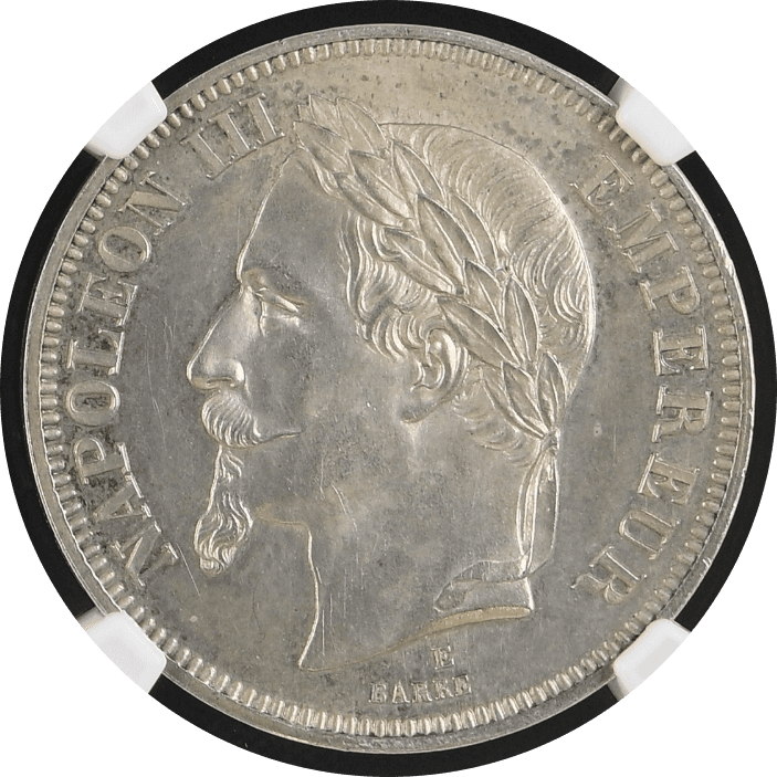 【PF64】1862年 フランス 第二帝政 ナポレオン3世 試鋳貨 2フラン銀貨(表)