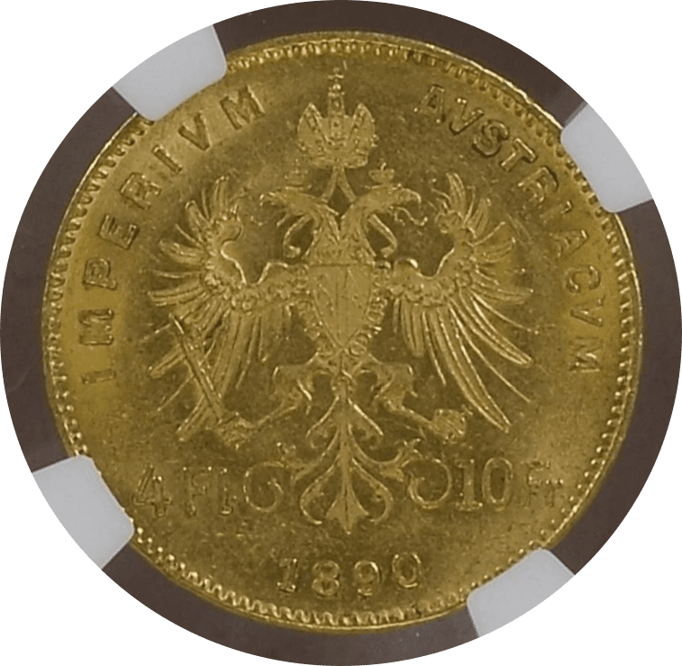 【MS61】1890年 オーストリア フランツヨーゼフ1世 10フラン 4フローリン金貨(裏)