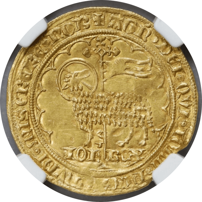 【MS61】1350年〜1364年 フランス ジャン2世 金の羊 ムートンドール金貨(表)
