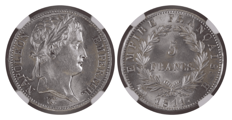 【MS62】1811年 フランス 第一帝政 ナポレオン1世 5フラン銀貨