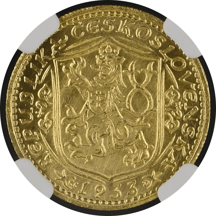 【MS64】1933年 チェコスロバキア 1ダカット金貨(裏)