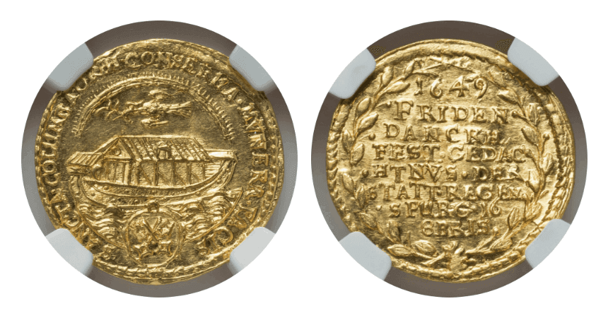 【MS64★】1649年 ドイツ 神聖ローマ帝国 レーゲンスブルク ノアの箱舟 1ダカット金貨