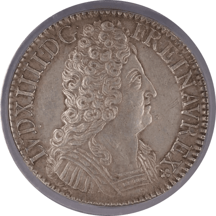 【AU55】1715年 フランス ルイ14世 エキュ銀貨(表)
