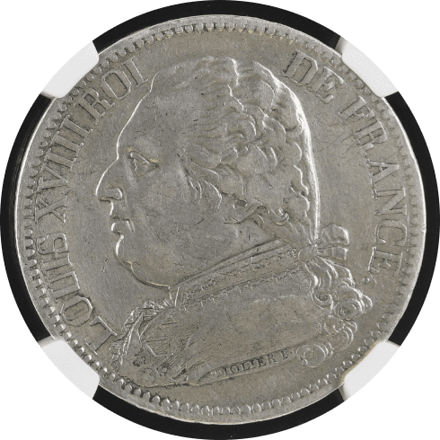【XF DETAILS CLEANED】1814年BB フランス ストラスブール ルイ18世 5フラン銀貨(表)