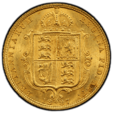 【MS63】1887年 イギリス ヴィクトリア女王 ジュビリーヘッド 1/2ポンド金貨(裏)