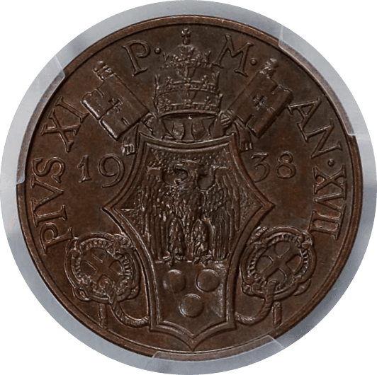 【MS65 BN】1938年 バチカン市国 ピウス11世 10センテシミ銅貨(裏)