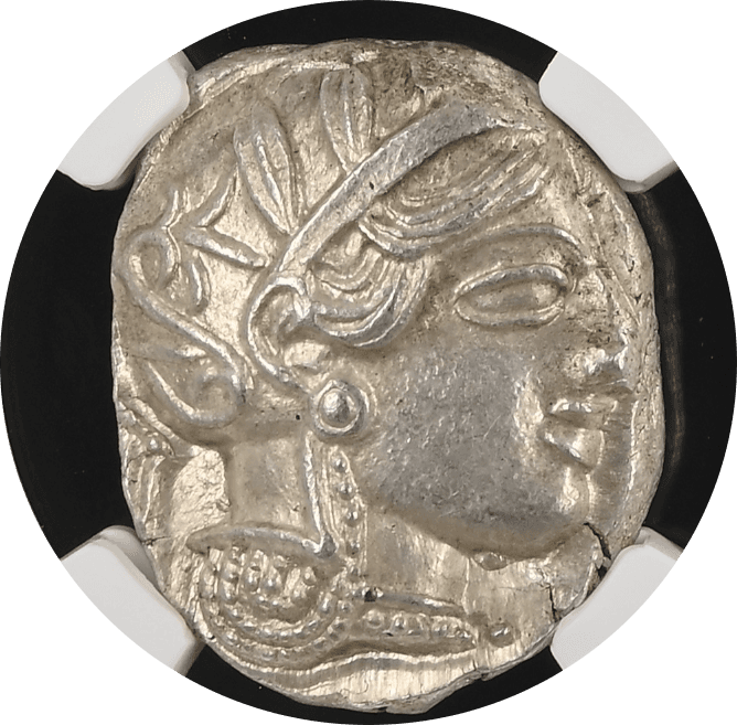【MS 4/5 4/5】紀元前440年〜404年 古代ギリシア アッティカ 女神アテナ テトラドラクマ フクロウ銀貨(表)