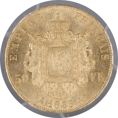 【MS62】1866年A フランス 第二帝政 ナポレオン3世 有冠 50フラン金貨(裏)