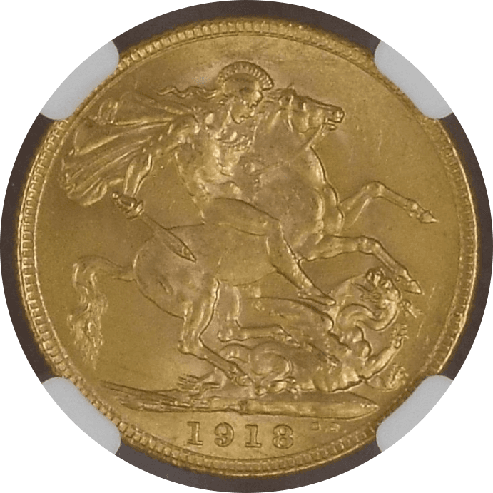 【MS64】1918年 英領インド ジョージ5世 1ポンド ソブリン金貨(裏)