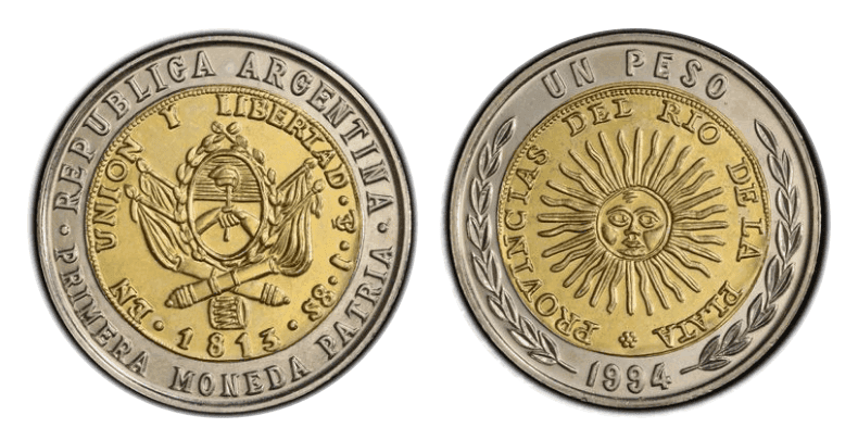 【SP65】1994年 アルゼンチン 試鋳貨 1ペソ バイメタル貨