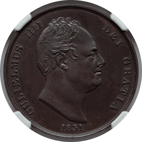 【PF64 BN】1831年 イギリス ウィリアム4世 戴冠記念 1ペニー銅貨(表)