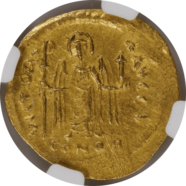 【AU 4/5 2/5 scratches】602年〜610年 ビザンツ帝国(東ローマ帝国)フォカス皇帝 ソリダス金貨(裏)