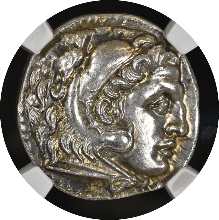 【MS 5/5 4/5】紀元前3世紀初頭 古代ギリシア イオニア国 ミレトス アレキサンダー大王 ドラクマ銀貨(表)