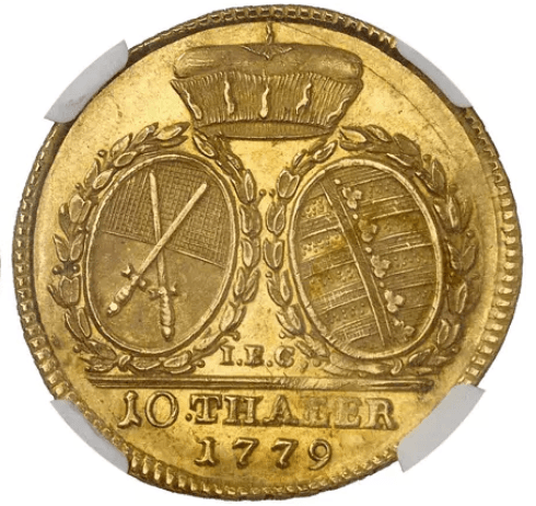 【MS63】1779年 神聖ローマ帝国 ドイツ フリードリヒ・アウグスト3世 10ターラー金貨(裏)