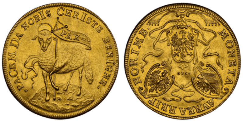 【AU58】1703年 神聖ローマ帝国 ドイツ ニュルンベルク ラムダカット 3ダカット金貨