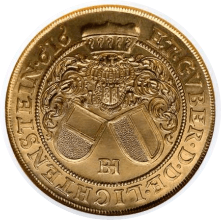 【MS68】1616年 神聖ローマ帝国 リヒテンシュタイン カール1世 リストライク 10ダカット金貨(裏)