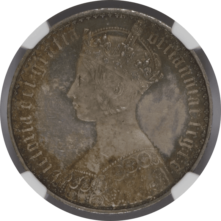 【PF64】1847年 イギリス ヴィクトリア女王 ゴチッククラウン銀貨 アンデシモエッヂ(表)