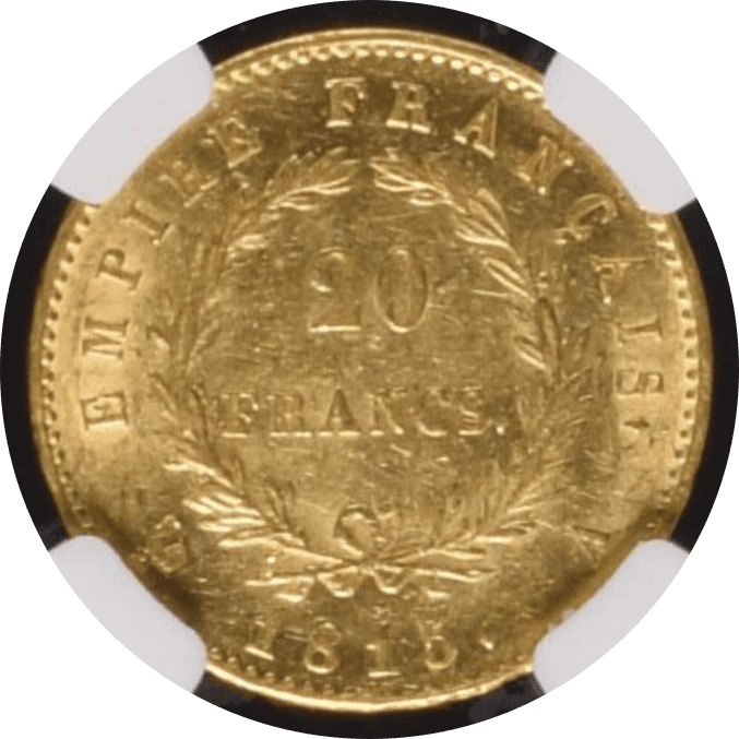 【MS61】1815A フランス ナポレオン1世 20フラン 金貨(裏)