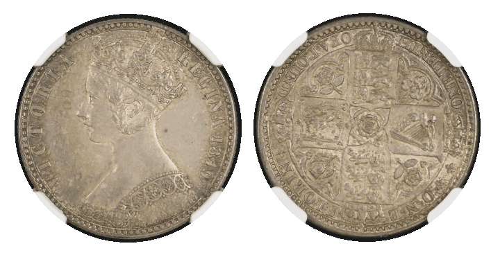 【MS62】1849年 イギリス ヴィクトリア女王 ゴッドレス・フローリン銀貨
