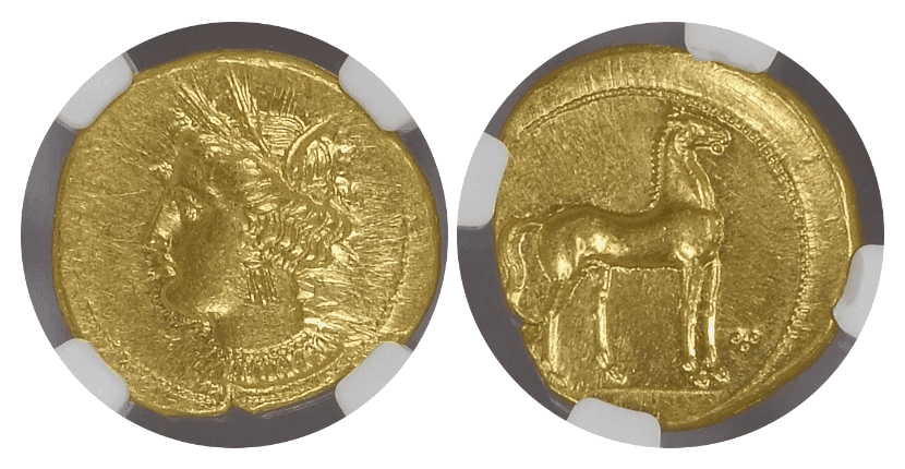 【MS 5/5 4/5】紀元前350年?320年 古代カルタゴ ゾイジターナ スターテル金貨