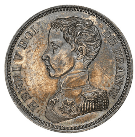 【MS62】1831年 フランス アンリ5世 5フラン銀貨 Essai(試鋳貨)(表)