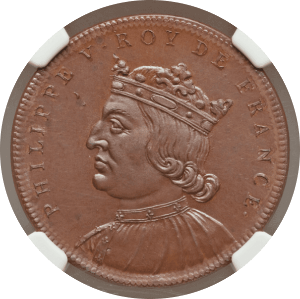 【MS66 BN】1830年?1848年 フランス フィリップ5世(在位1293年?1322年)銅メダル(表)