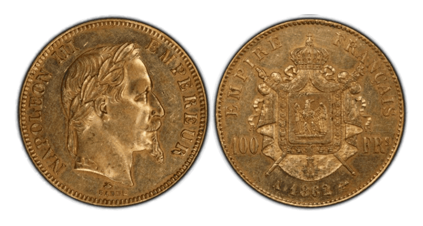 【AU Details】1862年 フランス第2帝政 ナポレオン3世 有冠 100フラン金貨