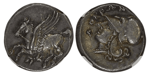 【MS★ 5/5 5/5】紀元前350年?275年 ブルッティウム ロクリ スターテル銀貨