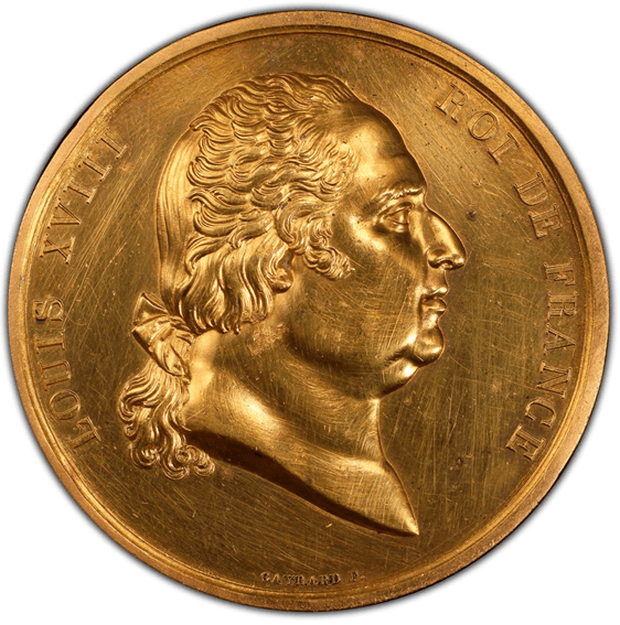 【UNC Details】1823年 フランス ルイ18世 復古王政ゴールドメダル(表)