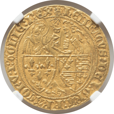 【AU53】1422年?1453年 フランス ヘンリー6世 サリュードール金貨(表)