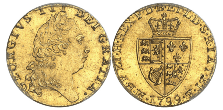 【MS64】1799年 イギリス ジョージ3世 1ギニー金貨(表)