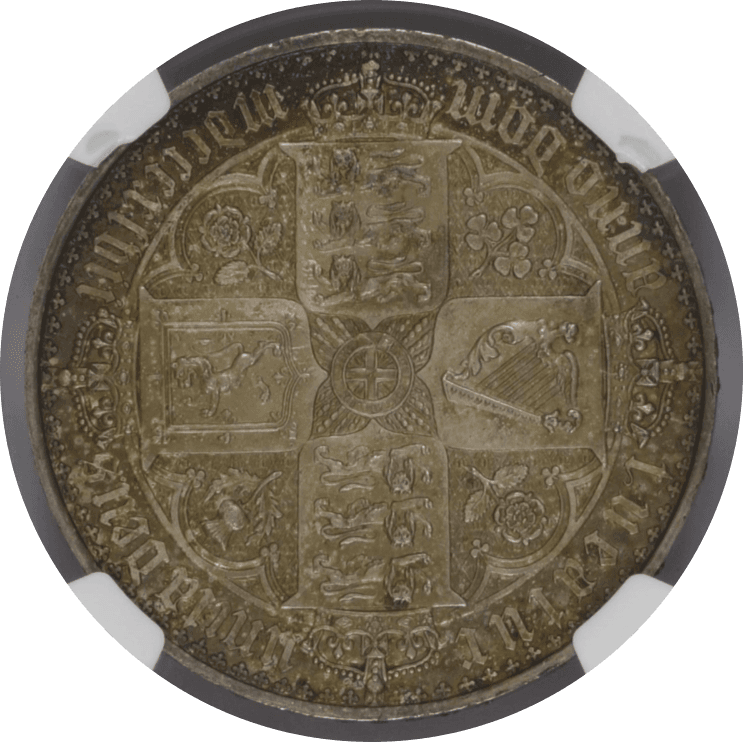【PF64】1847年 イギリス ヴィクトリア女王 ゴチッククラウン銀貨 アンデシモエッヂ(裏)