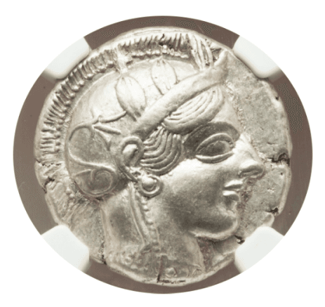 【AU★ 5/5 4/5】紀元前440年?404年 古代ギリシャ アッティカ 女神アテナ テトラドラクマ フクロウ銀貨(表)