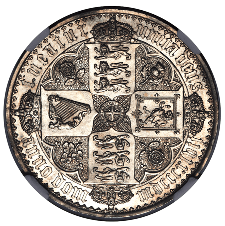 【PF63】1847年 イギリス ヴィクトリア女王 ゴチッククラウン銀貨 アンデシモエッヂ(裏)