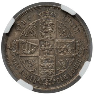 【MS64+】1852年 イギリス ヴィクトリア女王 ゴチック フローリン 2シリング銀貨(裏)