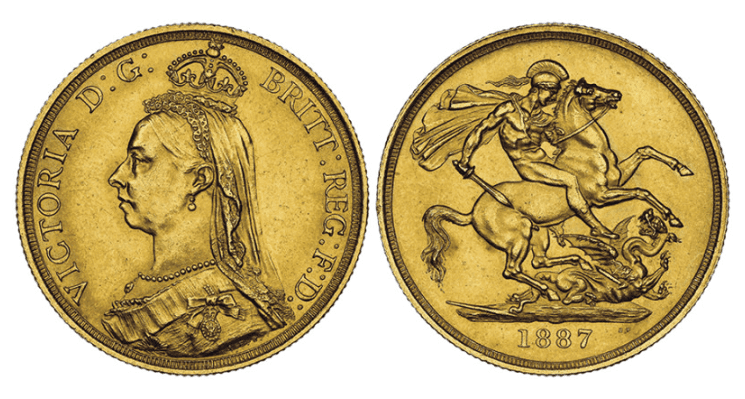 【MS62】1887年 イギリス ヴィクトリア女王 ジュビリーヘッド 2ポンド金貨