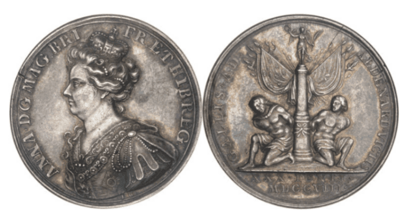 【AU58】1708年 イギリス アン女王 アウデナールデの戦い 戦勝記念銀貨