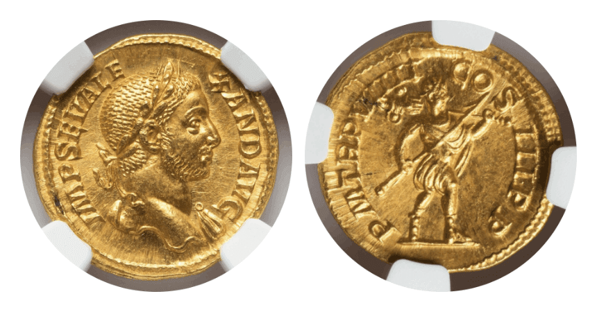 【Gem MS 5/5 5/5 FineSytle】222年?235年 古代ローマ帝国 セウェルス帝 アウレウス金貨