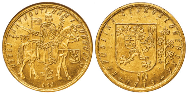 【MS64】1933年 チェコスロバキア 10ダカット金貨
