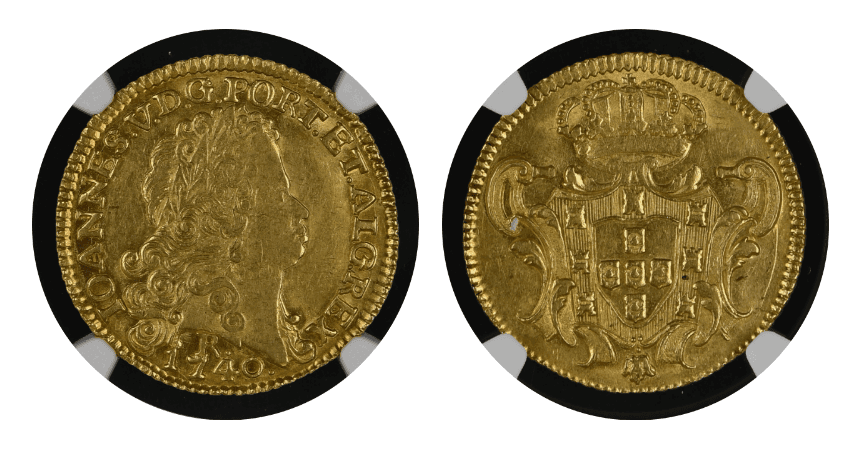 【AU58】1740年 ポルトガル領ブラジル ジョアン5世 6400レイス 金貨