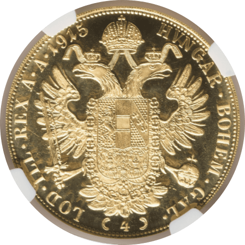 【MS65】1915年 オーストリア フランツ・ヨーゼフ1世 リストライク 4ダカット金貨(裏)