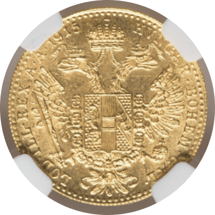 【MS63】1915年 オーストリア フランツ・ヨーゼフ1世 リストライク 1ダカット金貨(裏)