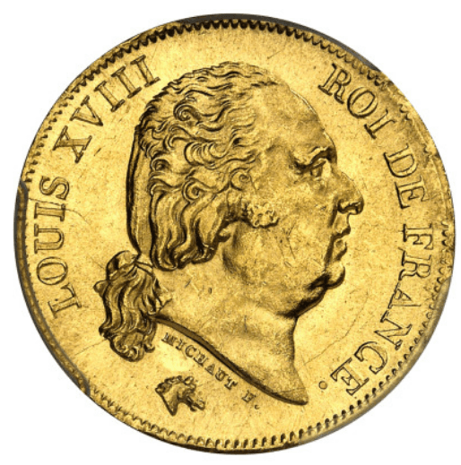 【MS64】1818年 フランス ルイ18世 40フラン金貨(表)
