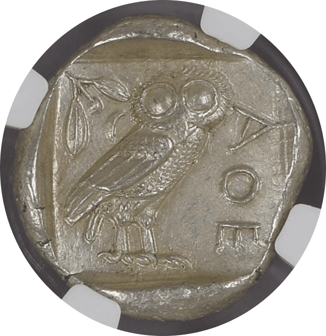【MS 5/5 5/5】紀元前440年?404年 古代ギリシャ アッティカ 女神アテナ テトラドラクマ フクロウ銀貨(裏)