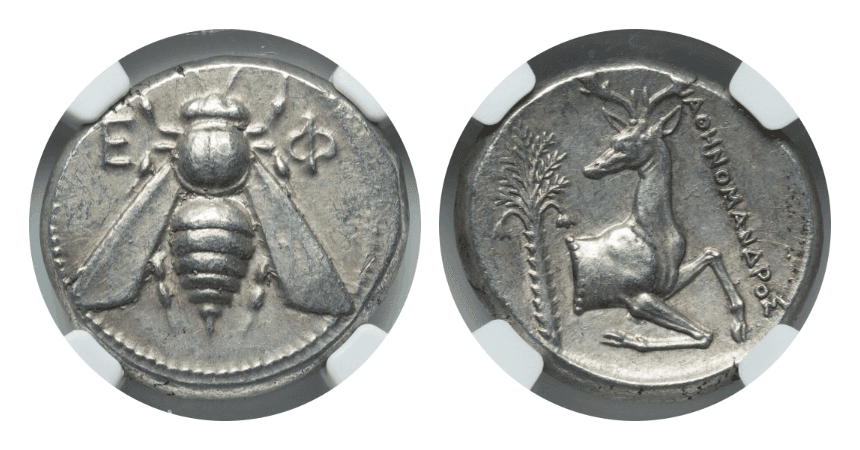 【AU★ 5/5 4/5】紀元前4世紀 古代ギリシア イオニア国 エフェソス テトラドラクマ 銀貨
