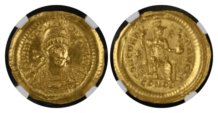 【MS★ 5/5 4/5】402年〜450年 ビザンツ帝国(東ローマ帝国)テオドシウス2世 ソリダス金貨