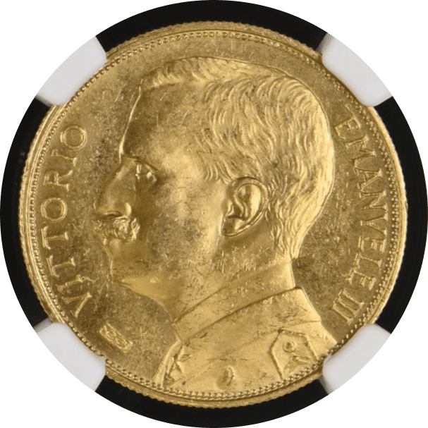 【MS62】1912年 イタリア ヴィットリオ・エマニュエーレ3世 豊穣の女神 50リレ金貨(表)