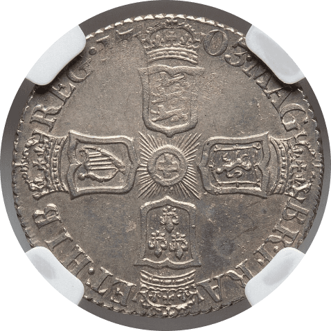 【MS61】1703年 イギリス アン女王 ヴィーゴ(VIGO) 6ペンス銀貨(裏)