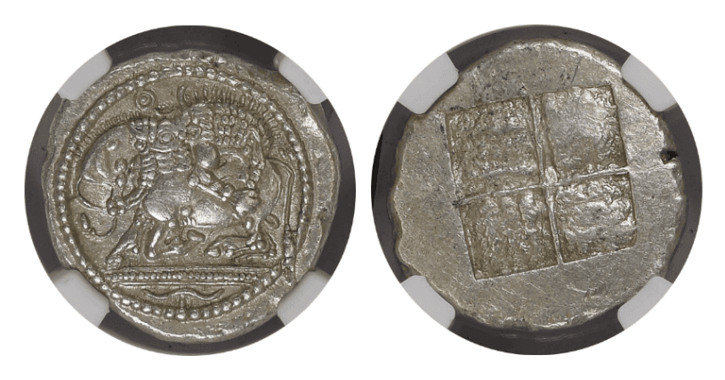 【AU★5/5 4/5】紀元前470年?430年 古代マケドニア アカントス テトラドラクマ銀貨